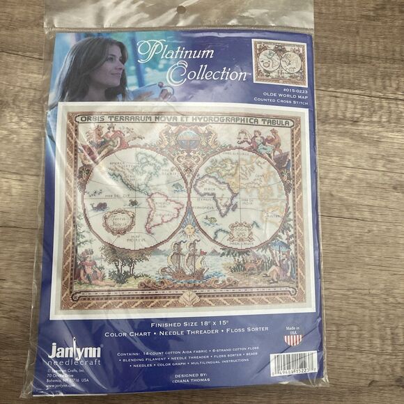 Janlynn Platinum Collection Olde World Map Counted Cross Stitch Kit Cartography - Picture 2 of 7